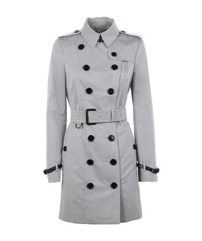 Burberry Double-breasted Trench Coat In Gray