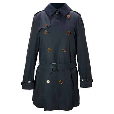 Burberry Double-breasted Trench Coat In Navy Blue Wool