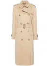 Burberry Women Beige Double-breasted Trench Coat With Matching Belt In Cotton Woman In Nude