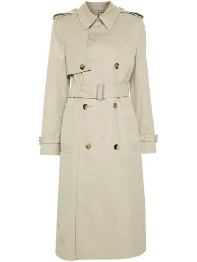 Burberry Women Beige Double-breasted Trench Coat With Belt In Cotton Blend Woman In Neutral
