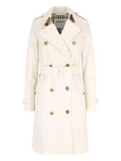 BURBERRY BURBERRY DOUBLE-BREASTED TRENCH COAT – WHITE