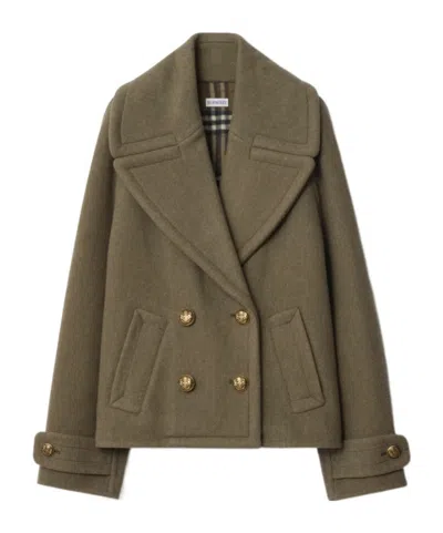Burberry Double-breasted Wool Jacket In Green