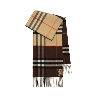 Pre-owned Burberry Double-faced Contrast Check Ekd Scarf 'sand/treacle Brown' | Men's Size Onesize