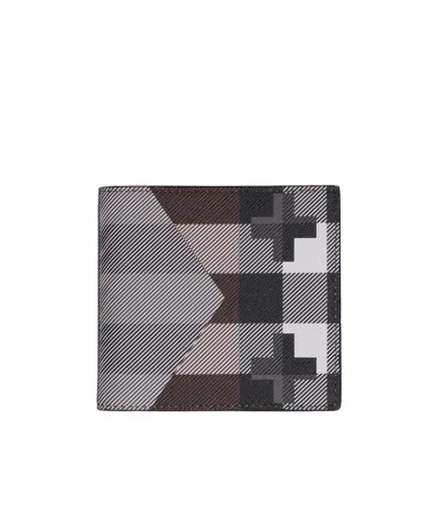 Burberry Double Folded Purse With Checkered Pattern In Black