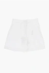 Burberry Equestrian Knight-embroidered Pleated Cotton Shorts In White