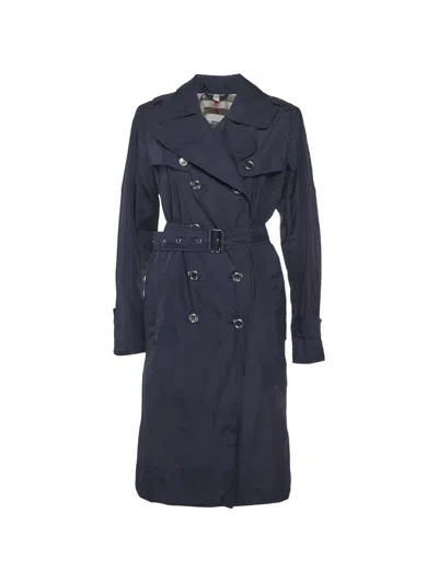 Pre-owned Burberry Double-breasted Belted Coat In Blue