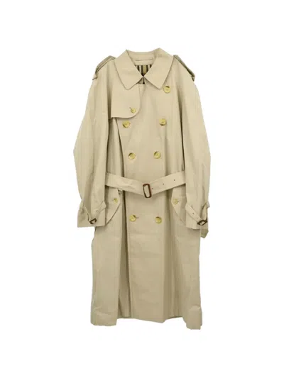 Pre-owned Burberry Double-breasted Belted Trench Coat In Neutrals