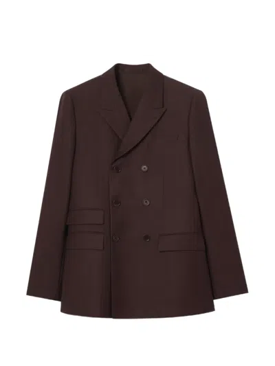 Burberry Striped Double-breasted Tailored Blazer In Brown