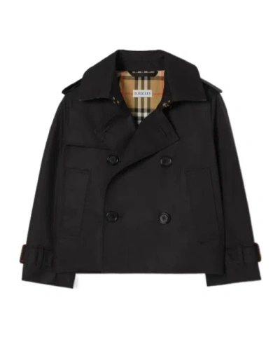 Burberry Kids' Double-breasted Cotton Coat In Black
