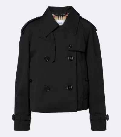 Burberry Double-breasted Cotton Gabardine Jacket In Black