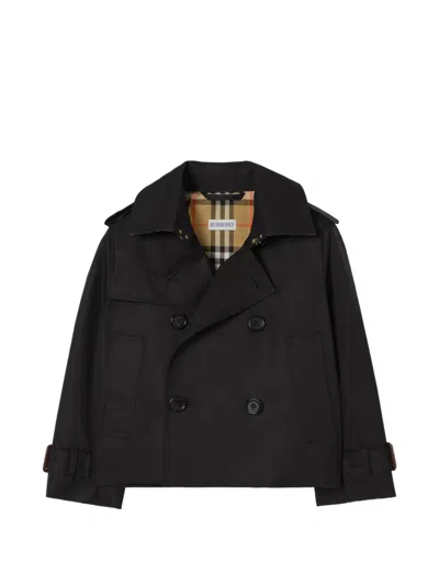 Burberry Kids' Double-breasted Cotton Trench Jacket In Black