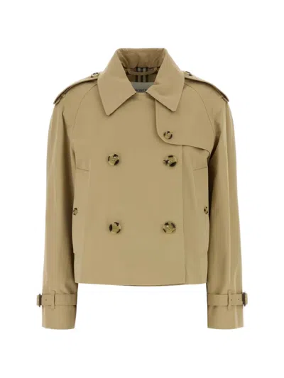Burberry Double-breasted Cropped Trench Coat In Gold