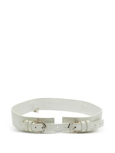 Pre-owned Burberry Double-buckle Leather Belt In White