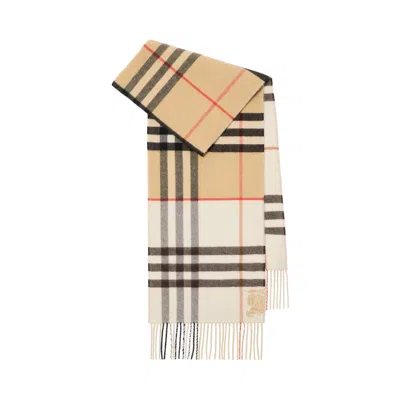 Pre-owned Burberry Double-faced Contrast Check Ekd Scarf 'sand/pebble White' | Tan | Women's Size Onesize In Brown
