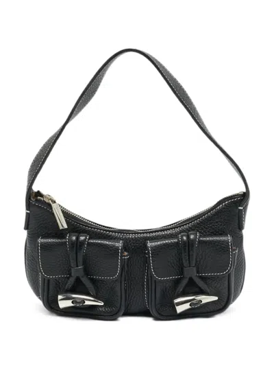 Pre-owned Burberry Double-pocket Leather Shoulder Bag In Black