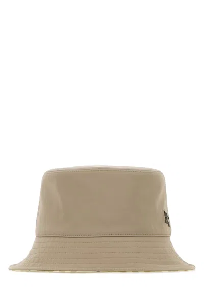 Burberry Dove Grey Stretch Canvas Reversible Bucket Hat In Gray