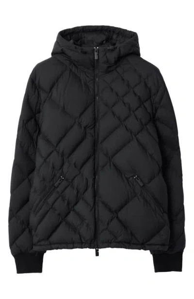 Burberry Doversgreen Check Quilted Hooded Down Puffer Jacket In Black