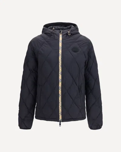 Burberry Doversgreen Nylon Down Jacket With Check Stitching In Blue