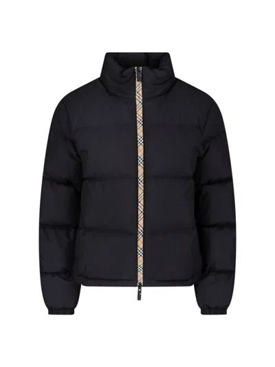 Burberry Down Jacket "check" In Black