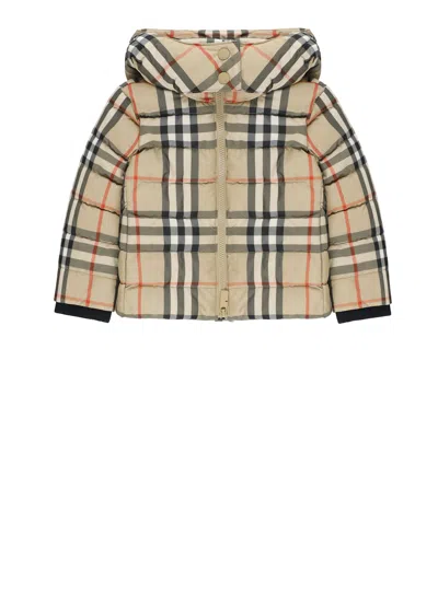 Burberry Kids' Down Jacket With Check Pattern In Neutral