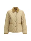 Burberry Oldham Beige Quilted Jacket With Corduroy Collar In Tech Fabric Woman In Neutral