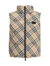 Burberry Sleeveless Down Jacket Featuring Check Pattern In Brown