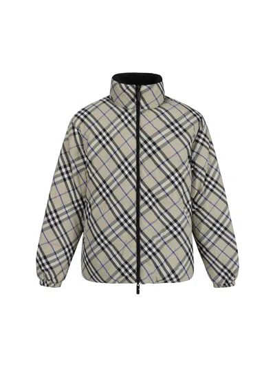 Burberry Checked Reversible Hooded Jacket In Gray