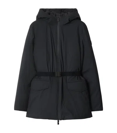 Burberry Down Short Hooded Nylon Coat In Black