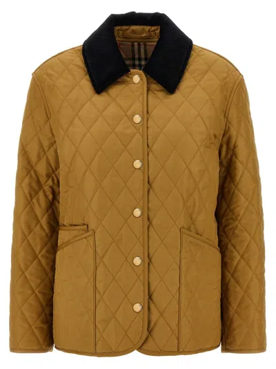 Burberry Corduroy-collar Diamond-quilted Jacket In Orange