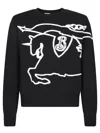 Burberry Black Crewneck Sweater With Maxi Ekd Logo On The Front In Cotton Blend In Black