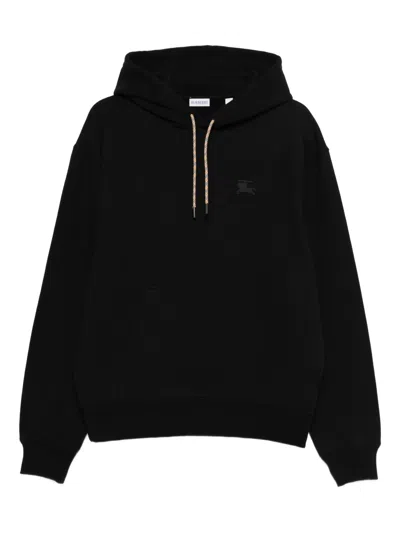 Burberry Drawcord Hood Sweatshirt With Pouch Pockets, Rib-knit Trim & Chest Equestrian Knight Embroi In Nero