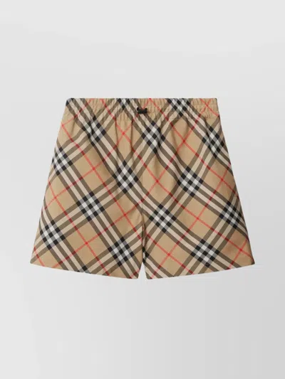 Burberry Drawstring Checkered Twill Shorts In Multi