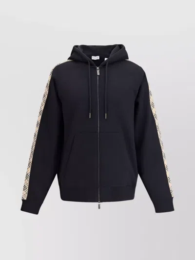 Burberry Drawstring Hoodie Check Trim In Black