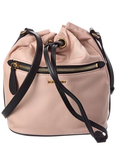 Burberry Drawstring Nylon Bucket Bag In Pink