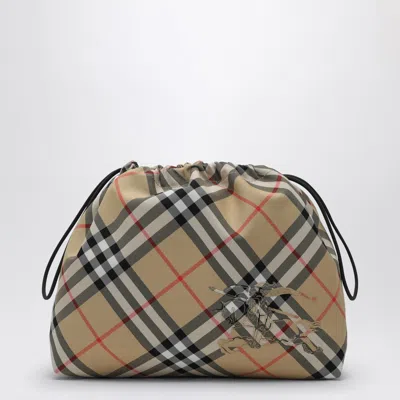 Burberry Drawstring Pouch With Beige Check Pattern