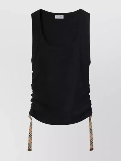 Burberry Black Tank Top With Check Pattern Detail In Multicolor