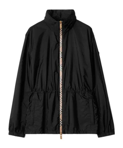 Burberry Drawstring Waist High-neck Zipped Jacket In Black