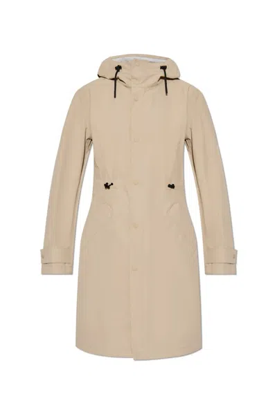 Burberry Drawstring Waist Hooded Trench Coat In Beige