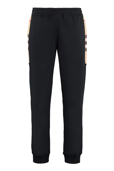 Burberry Drawstring Waist Track Pants With Tartan Print Detail In Black