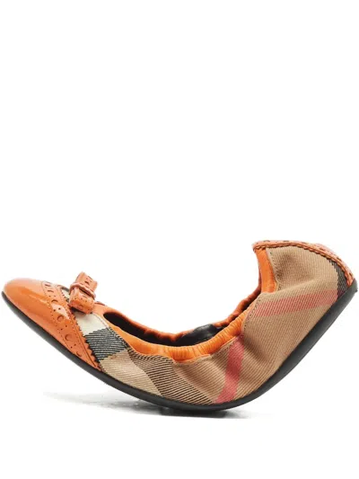 Pre-owned Burberry Drayton Bow-detail Ballet Flats In Orange