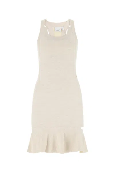 Burberry White Silk Mini Dress In Beige