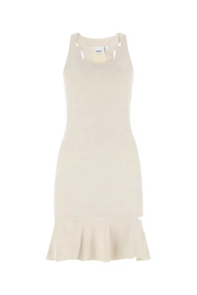 Burberry White Silk Mini Dress In Beige