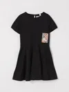 Burberry Check Label Cotton Dress In Black