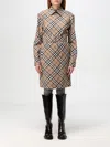 Burberry Waist Belted Shirt Dress With Checked Pattern In Beige