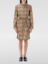 Burberry Beige Check Motif Cotton Shirt Dress In Brown