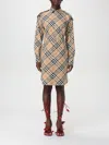 Burberry Chemisier Cotton Short Dress With Check Print In 沙色