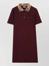Burberry Dress Checked Collar Short Sleeves Design In Burgundy