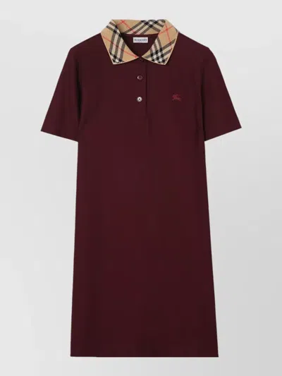 Burberry Dress Checked Collar Short Sleeves Design In Burgundy