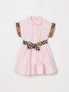 Burberry Kids Check Trim Shirt Dress In Pink