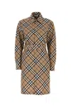 Burberry Waist Belted Shirt Dress With Checked Pattern In Multicolor